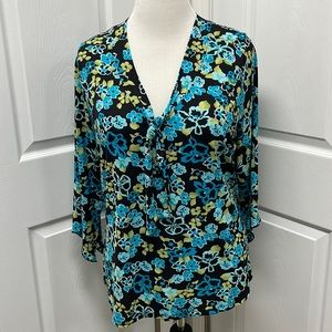 Lane Bryant Black Floral Tie V-Neck Blouse 18/20